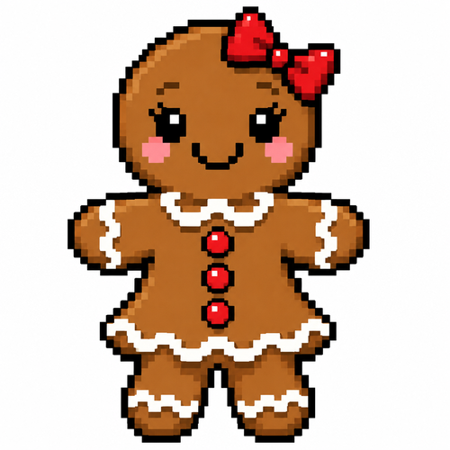 High contrast image on a white background of a cute gingerbread woman