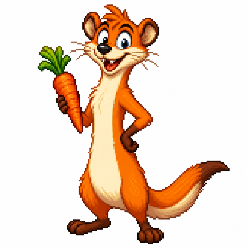 Cartoon carrot weasel, full body, white background