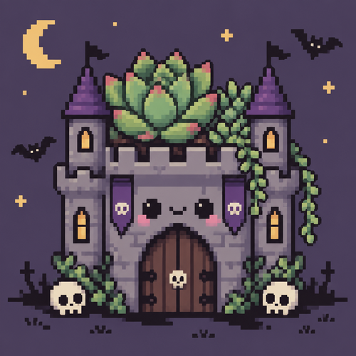 Spooky cute Kawaii castle succulent planter