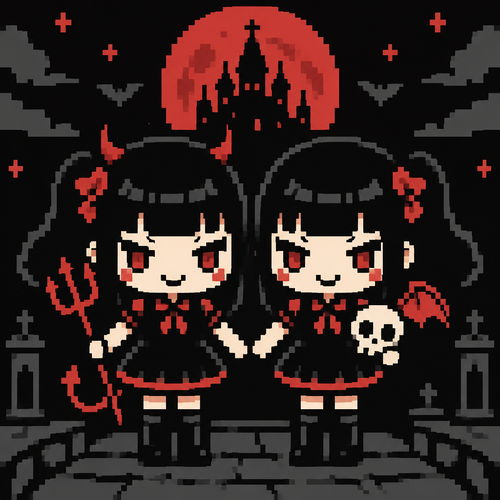 Cute kawaii evil twins
