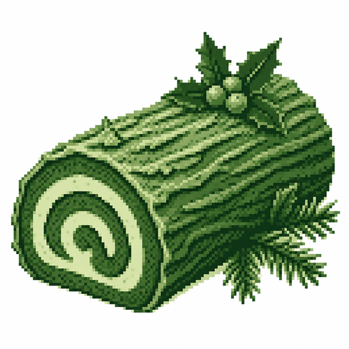 A rolled Christmas yule log with realistic bark-textured frosting and a visible spiral. White background 