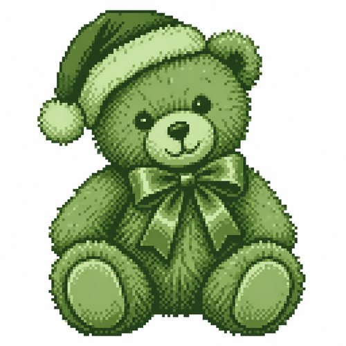 A plush Christmas teddy bear with visible fur fibers and a satin neck bow. White background 