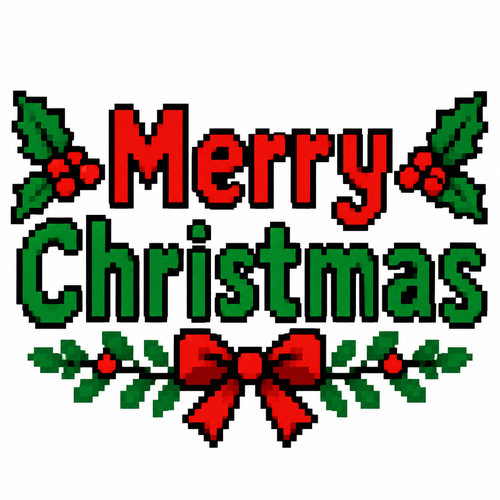 High contrast image of festive text: Merry Christmas. White background 