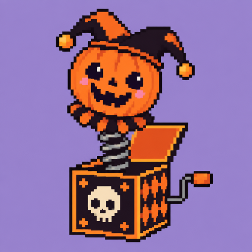 Cute kawaii spooky Jack on the box. Plain background 