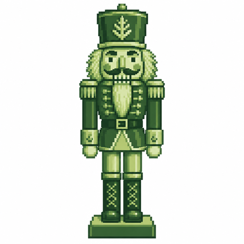 A hand-painted wooden nutcracker with carved uniform details and a textured beard. White backgrounds.
