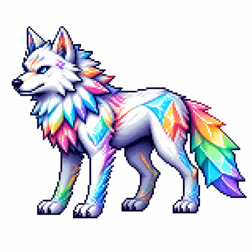 Cartoon prism wolf (quadruped), full body, white background