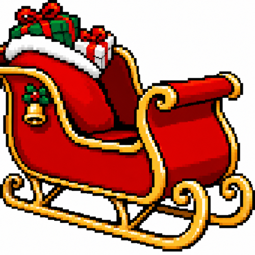 High contrast image of a close-up of Santa sleigh. White background.