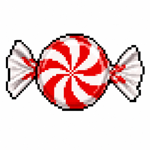 High contrast image on a white background of a wrapped peppermint candy 