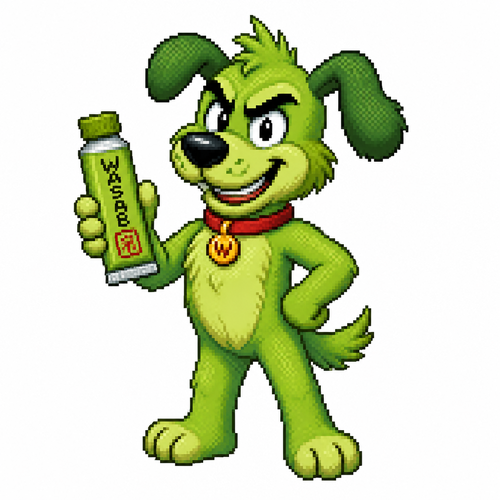 Cartoon wasabi dog, full body, white background