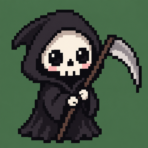 Cute kawaii grim reaper. Plan background 