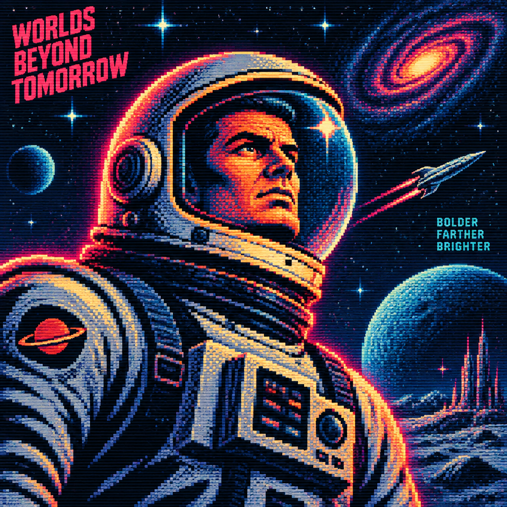 Vintage pulp style spaceman with helmet on surrounded by stars