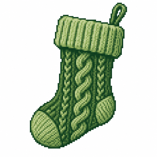 A cable-knit Christmas stocking with dimensional stitches and a folded cuff. White background 