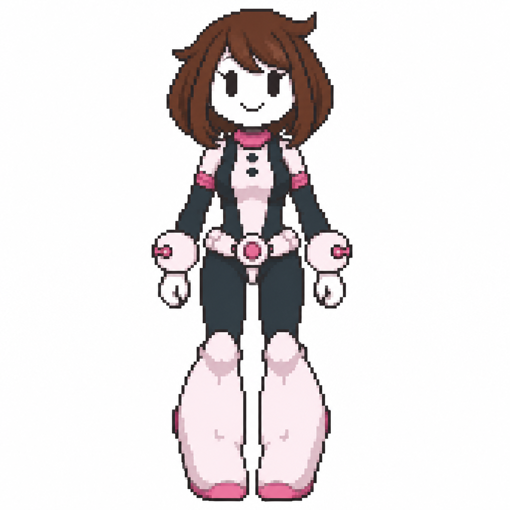Jaiden animations but with the clothes and hair of the character ochako uraraka full body front perspective