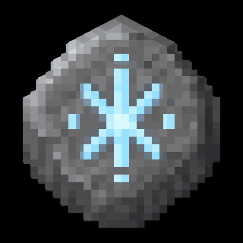 eine flache minecraft textur in 16x16 Pixeln eines runden steins mit einer einzigen hellblauen rune darin die eis symbolisieren soll