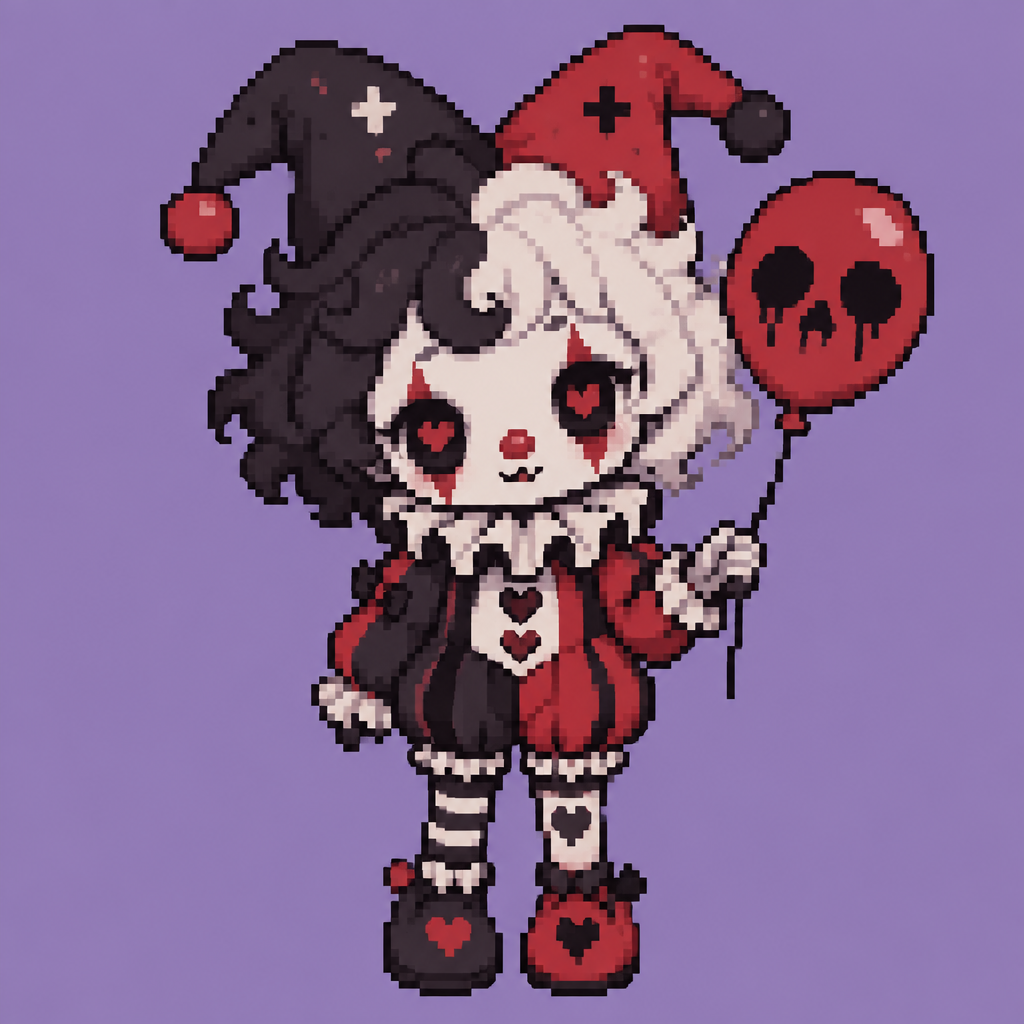 Cute kawaii spooky clown. Plain background