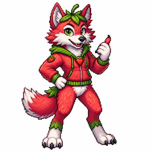 Cartoon strawberry wolf, full body, white background