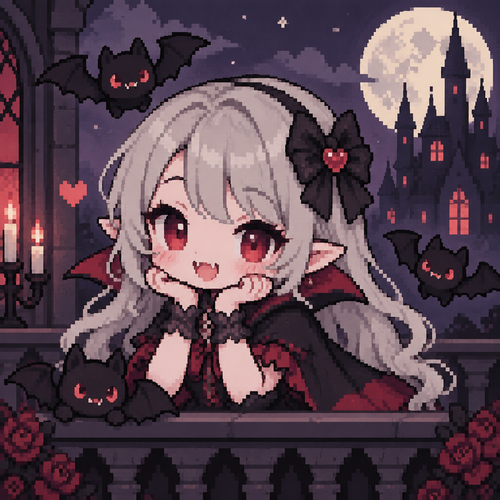 Cute kawaii vampire with bats 