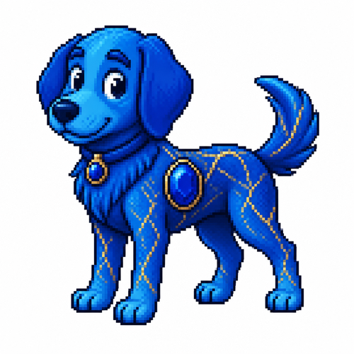 Cartoon lapis lazuli dog, full body, white background