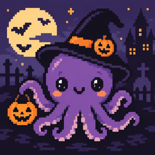 Spooky cute kawaii Halloween octopus 