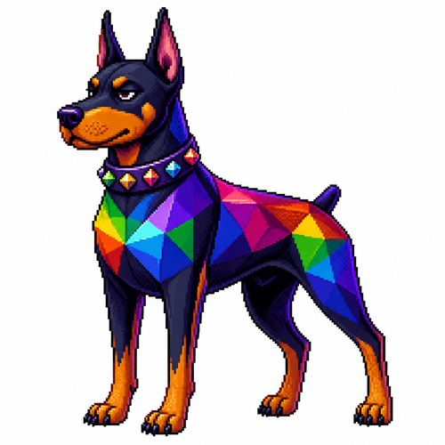 Cartoon prism doberman, full body, white background