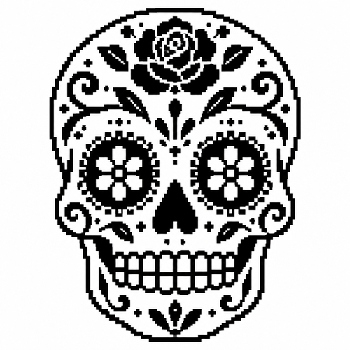 High contrast image of a sugar skull on a white background 