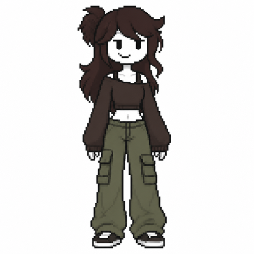 Jaiden animations but with the clothes and hair of the character original piel morena, full body front perspective