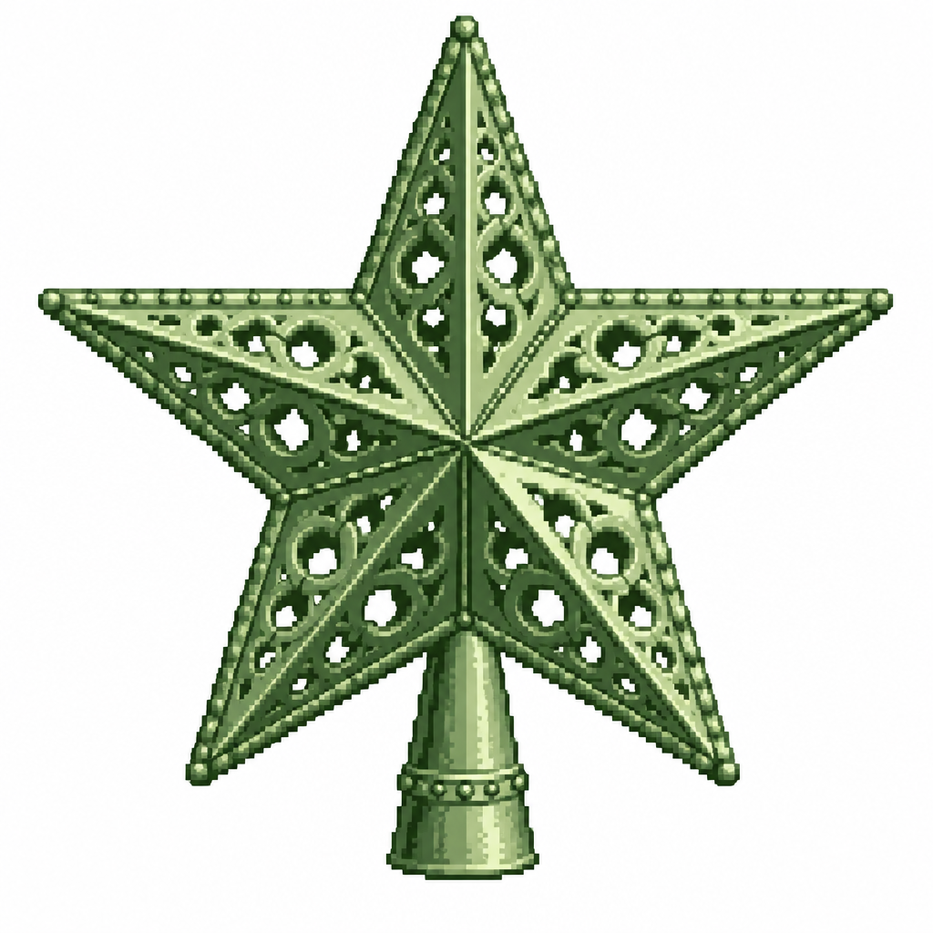 Realistic dimensional Christmas star topper with pierced metalwork and raised decorative edges. White background
