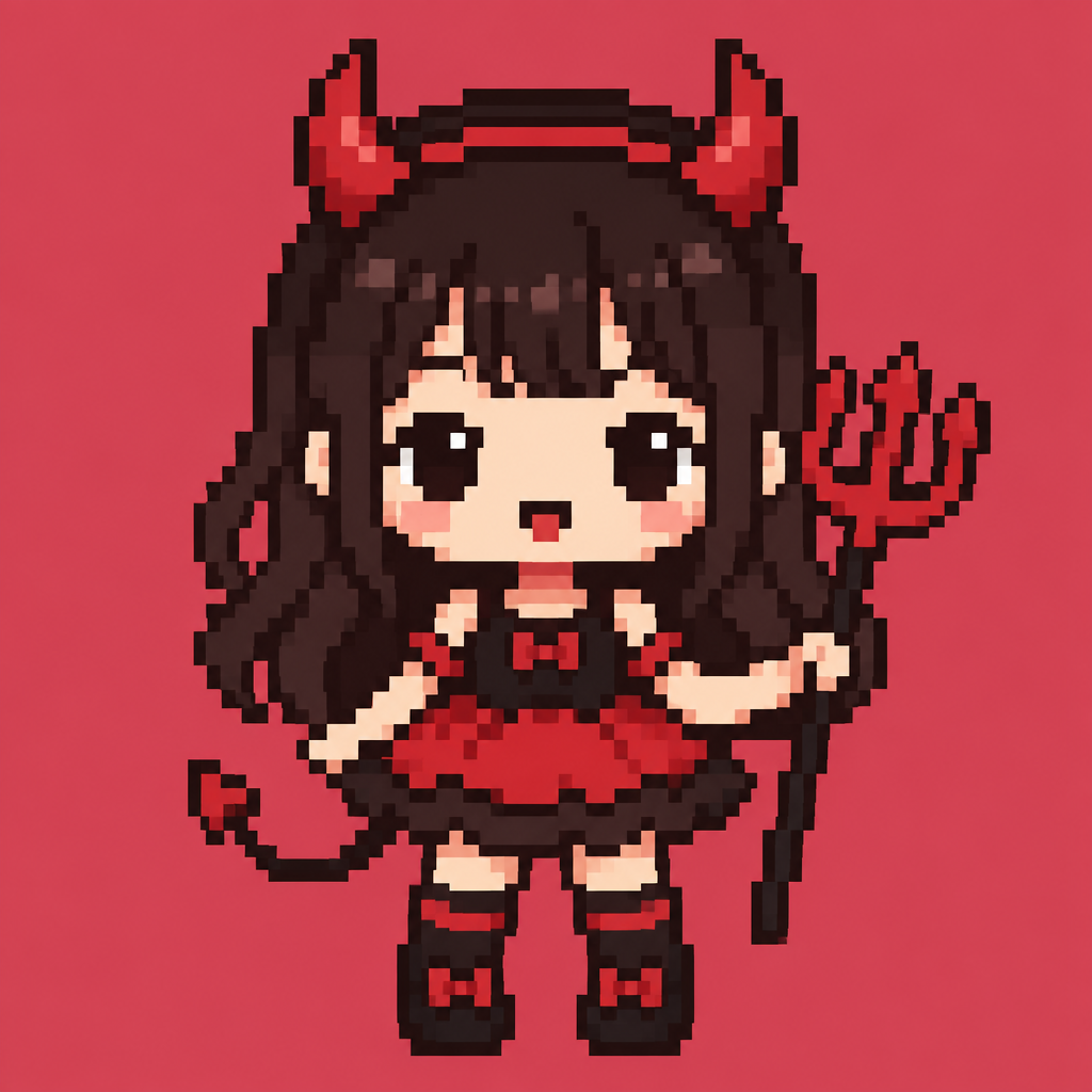 Cute kawaii little girl dressed as devil. Plain background