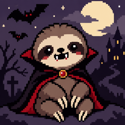 Cute spooky Kawaii vampire sloth