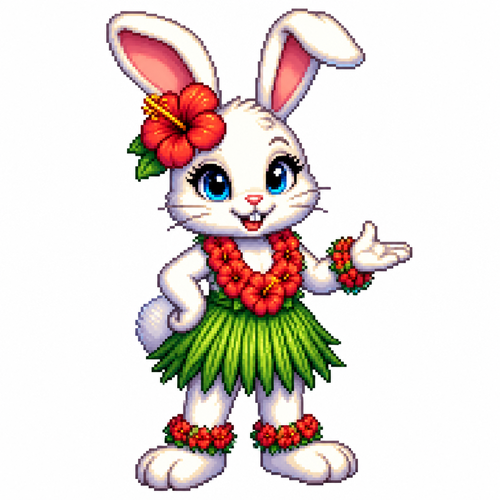 Cartoon hibiscus rabbit, full body, white background