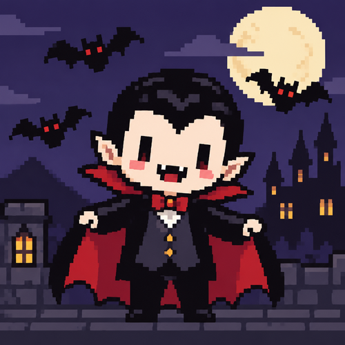Cute kawaii Dracula with bats.
