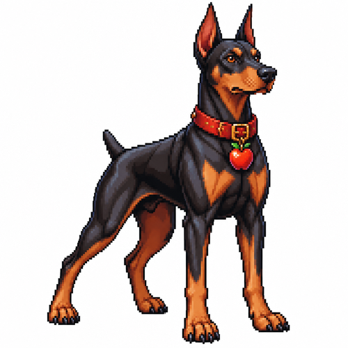 Cartoon apple doberman, full body, white background