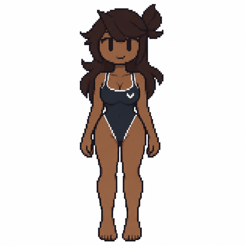Jaiden animations but with the clothes and hair of the character batade baño ajustada, full body front perspective piel morena