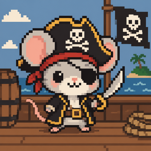 Cute kawaii mouse in a pirate costume 