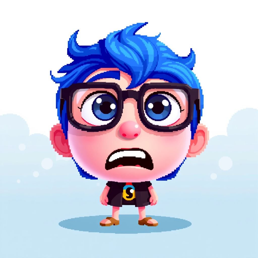 3d pixel version of anxiety character from insideout 2