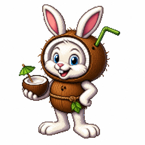 Cartoon coconut rabbit, full body, white background