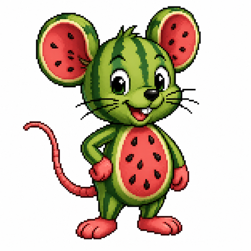 Cartoon watermelon mouse, full body, white background