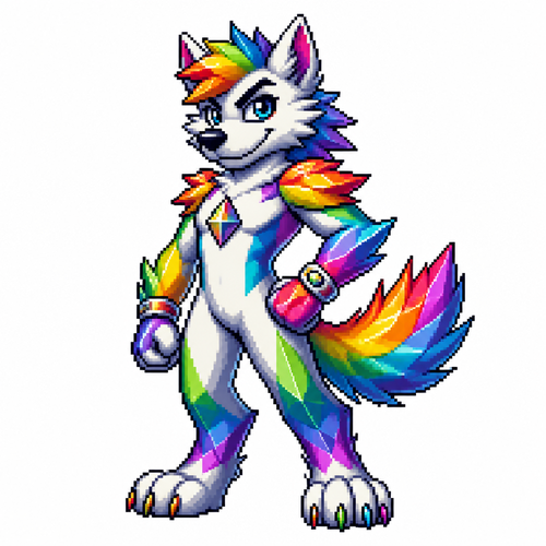 Cartoon prism wolf, full body, white background