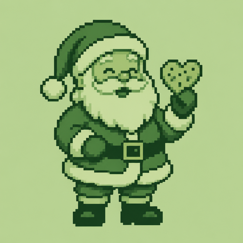 Santa holding a heart shaped cookie. Plain background