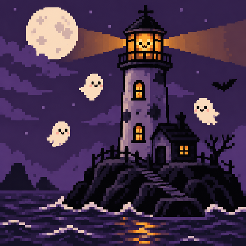 Spooky cute Kawaii haunted lighthouse