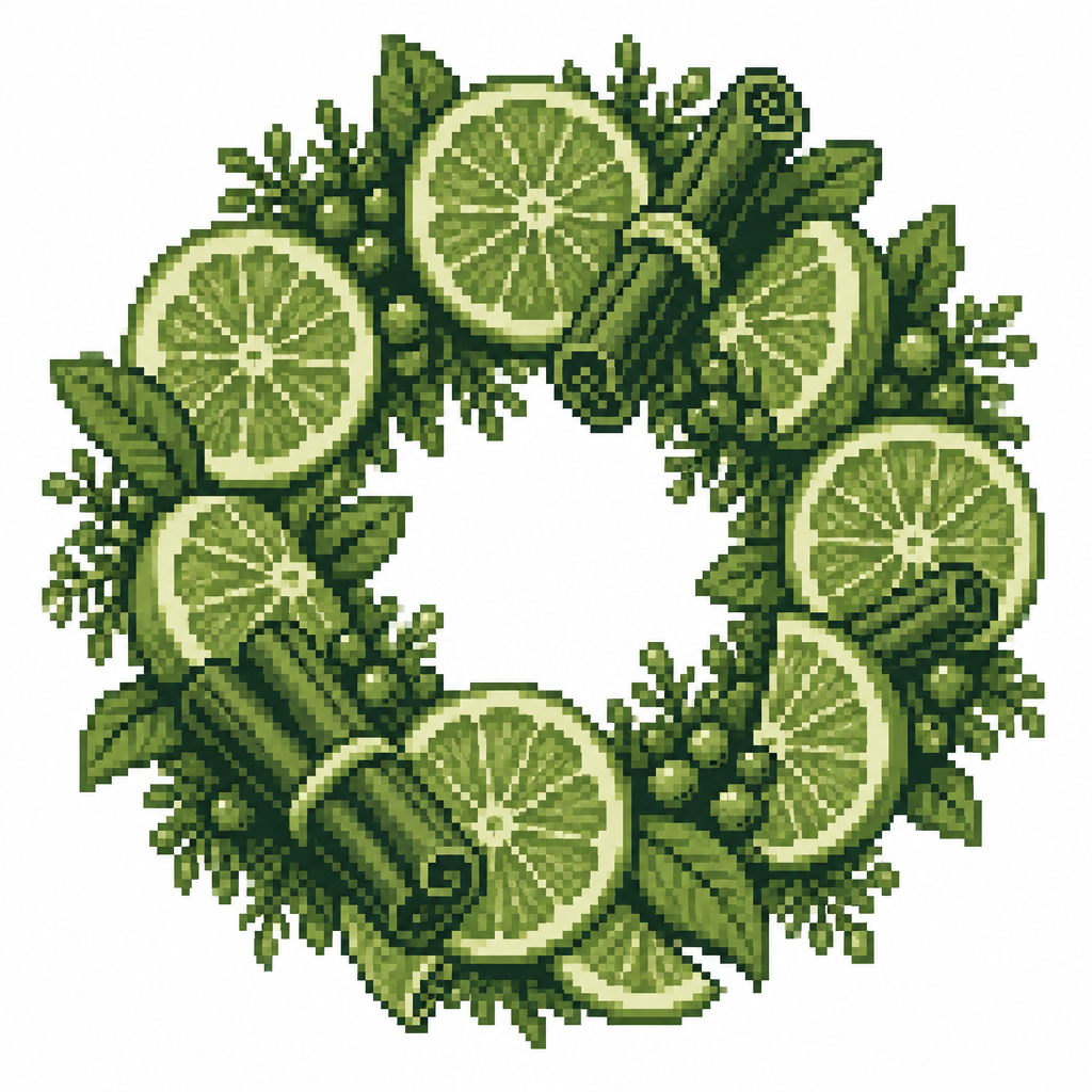 A dried-orange wreath with translucent citrus segments and curled cinnamon sticks. White background