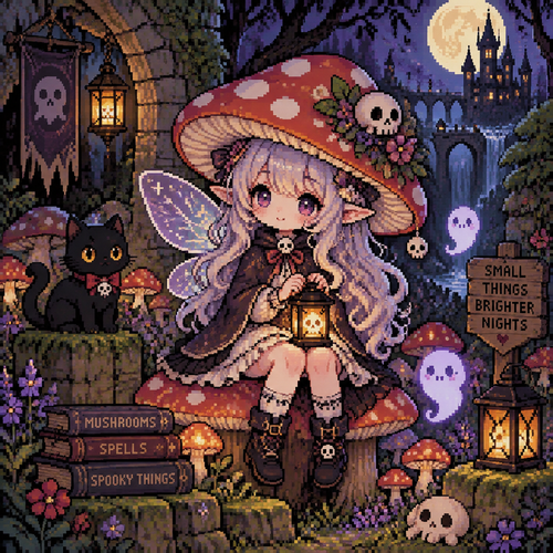 Spooky cute kawaii mushroom fairy 
