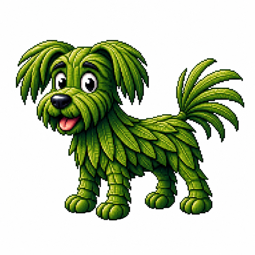 Cartoon palm leaf dog, full body, white background