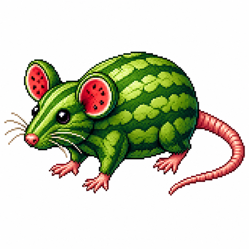 Cartoon watermelon rat (quadruped), full body, white background