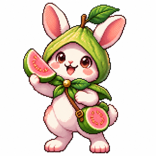 Cartoon guava fruit rabbit, full body, white background