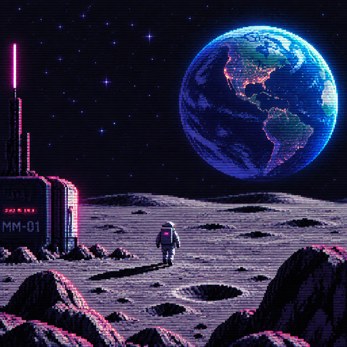 Astronaut walks on the moon from a distance 