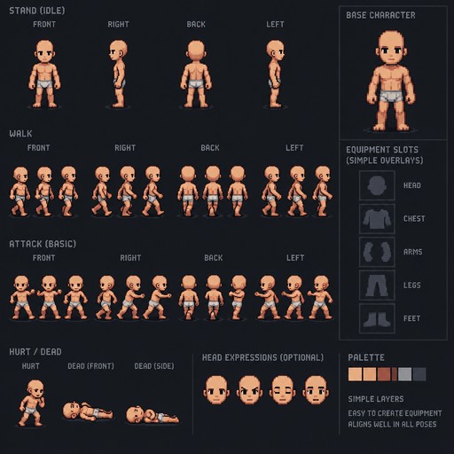 Faça personagem so com roupa de baixa em pixel art para eu colocar equipamento e seja facil criação os equipamento apra as posição