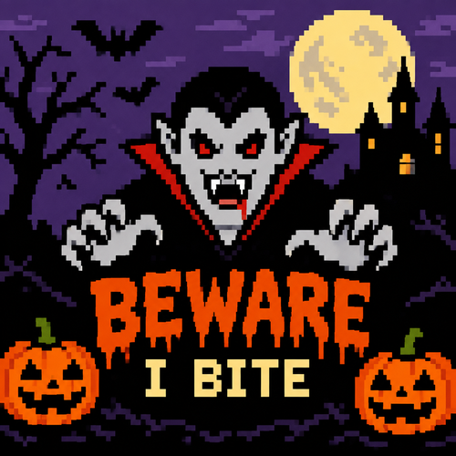 Halloween imagery with Text beware, I bite