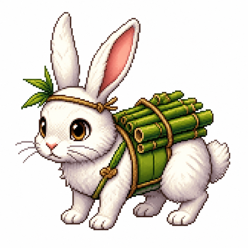 Cartoon bamboo rabbit (quadruped), full body, white background