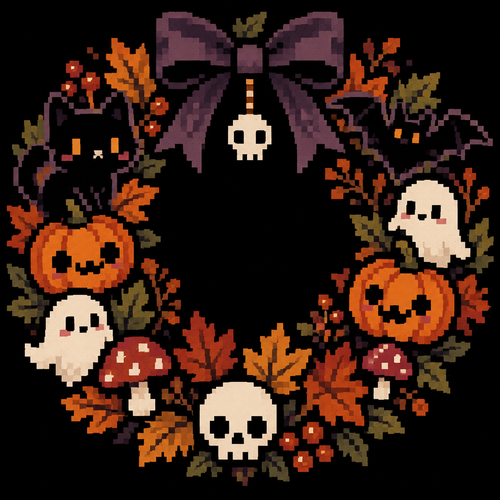 Spooky, cute Kawaii Gothic autumn wreath